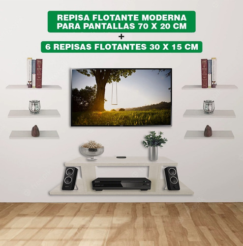Imagen 3 de 10 de Set Modular De Repisas Flotantes Para Salas U Oficinas. P2 Color Teka Artico