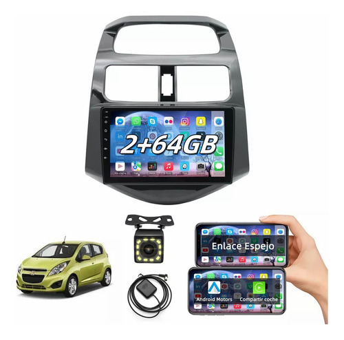 Auto Estéreo Android Carplay Android Auto 2+64GB Chevrolet Spark 09-14 Autoestéreo Pantalla Táctil 9' IPS Con Pantalla Para Carro Mirror Link Wifi Bluetooth Cámara Fm Bt Hd Aux Tf Usb GPS DSP