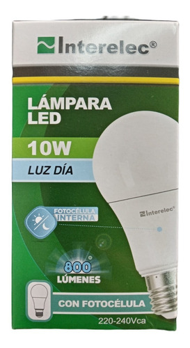 Lampara Led Con Fotocelula 10w E27 Luz Fria 220v Interelec