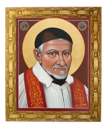 Quadro São Vicente De Paulo, Ícone, Mod.03, 30x25cm. Angelus Dourado