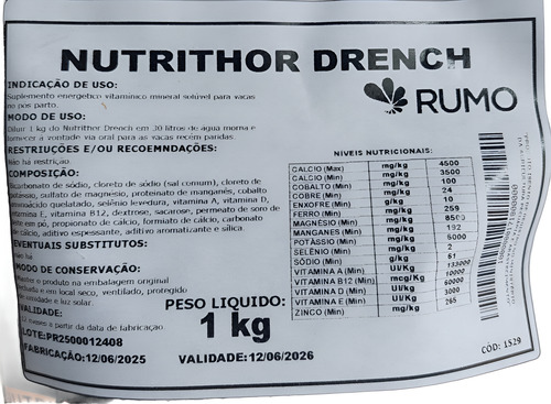 2 Nutrithor Drench Suplemento Mineral Pós-parto Vacas 1kg