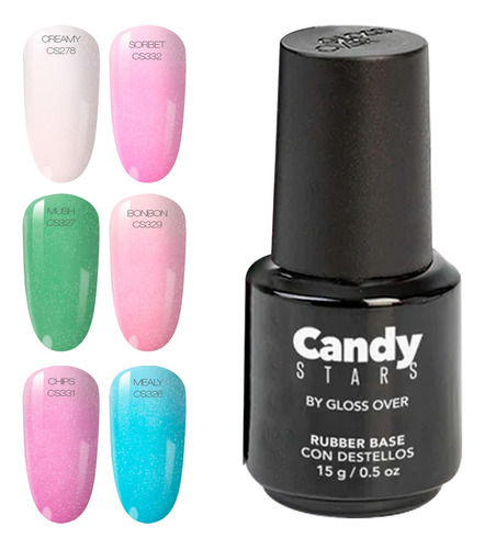 Gel Para Uñas Rubber Base Con Destellos Gloss Over Color Chips CS331