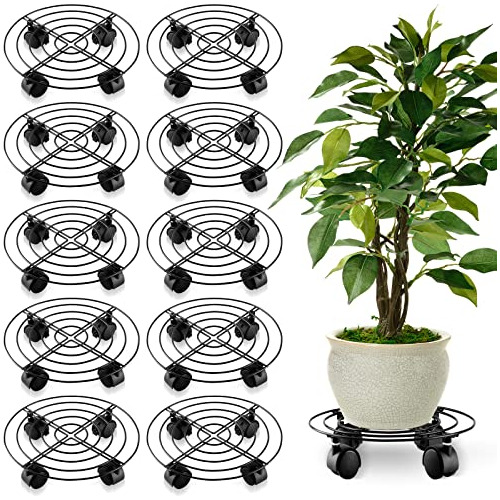 10 Pcs Iron Potted Plant Stand Planter Tray With Wheels...