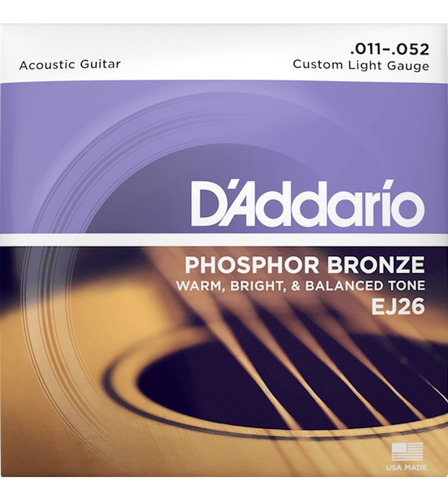 Daddario Phosphor Bronze Ej26 Encordado Para Acústica .011
