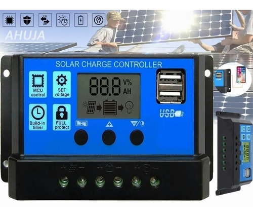 Controlador De Carga Solar 30a, 12 Y 24v, Usb 5v, Lcd, Pwm. (Reacondicionado)