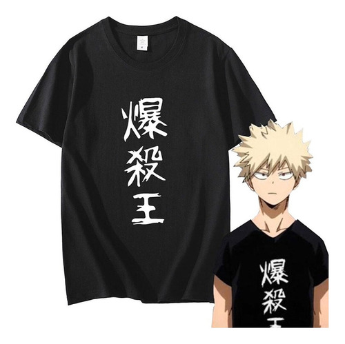 Camisa Manga Corta Anime My Hero Academia Bakugou Negro Tshi