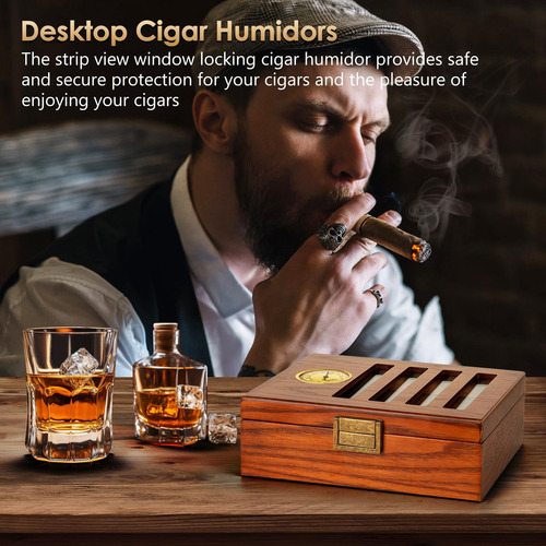 Humidor De Cedro Con Cerradura Y Ventana, Para 25 Puros