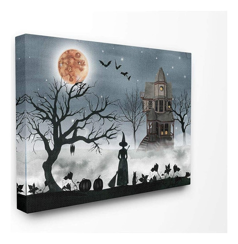 Stupell Industries Halloween Witch Silhouette In Full Moon H