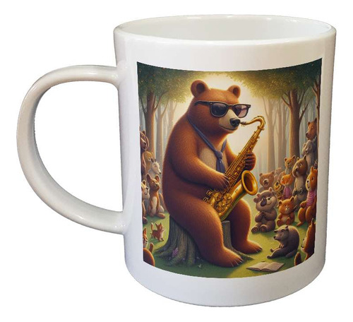 Taza Plastico Oso Tocando El Saxofón Jazz Bosque M2