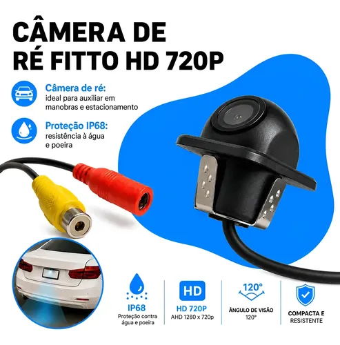 Câmera De Ré Fitto Hd Universal Tartaruga 720p Visão Noturna