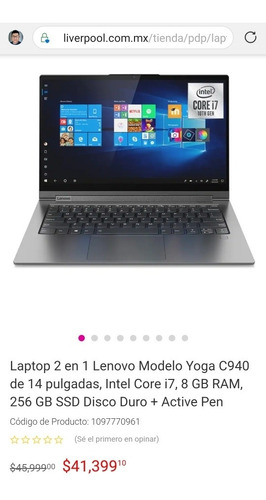 Yoga C-940 2-in-1 14 Touch-screen Laptop Intel Core I7 (Usado)