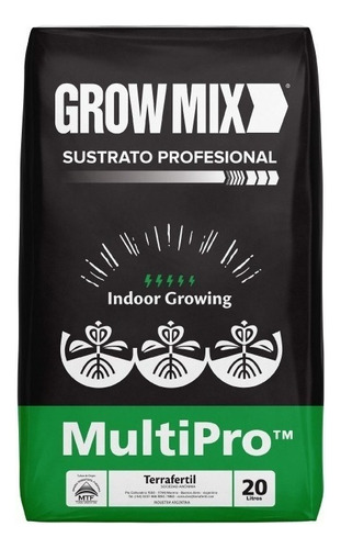 Sustrato Grow Mix Multipro 20lt Terrafertil Indoor Almacigos