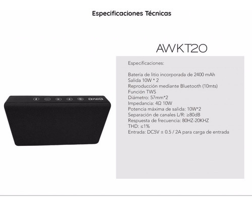 Alto-falante Bluetooth Aiwa preto AW-20h, cor preta