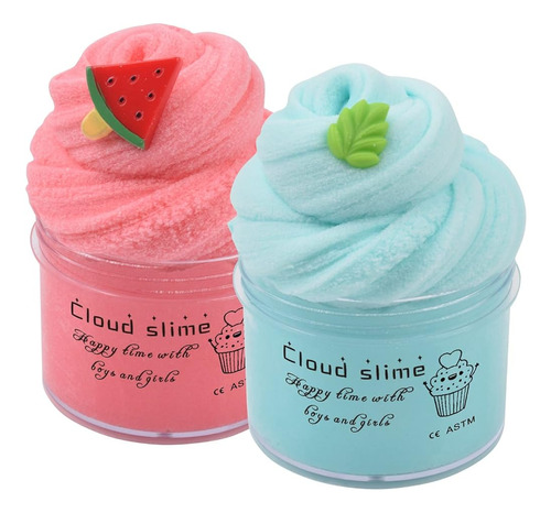 2 Pack Cloud Slime Kit Con Sandía Roja Y Amuletos De Menta, 