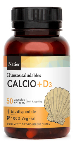 Natier Suplemento Calcio + Vitamina D3 Vegano X 50c