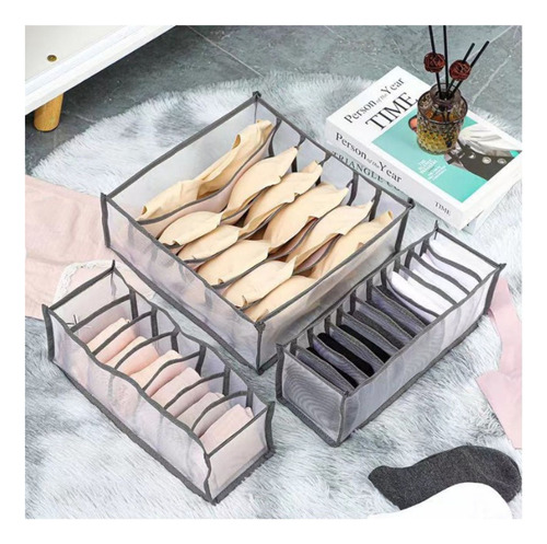 Organizadores de roupascaixas Aeb Variedades Organizador de Roupa Íntima tamanho m com 3 divisores x 3 color cinza