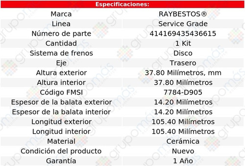 Balatas Ceramicas Traseras Raybestos Sg G35 Infiniti 03/05