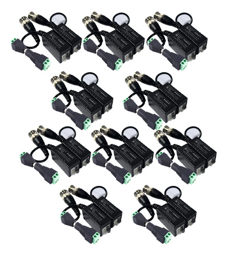 Kit 10 Par Transceptores Balun 10 Par Corriente  Video Fhd 