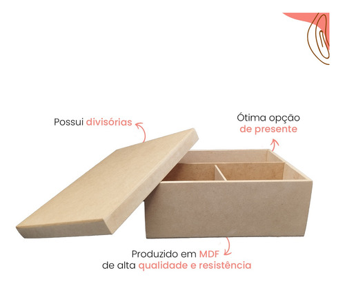 Caixa Em Mdf Cru 22x17x8 Com 3 Divisórias Presente Artesanal