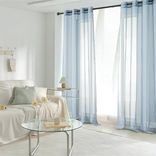 Set De 2 Cortinas Transparentes Celeste