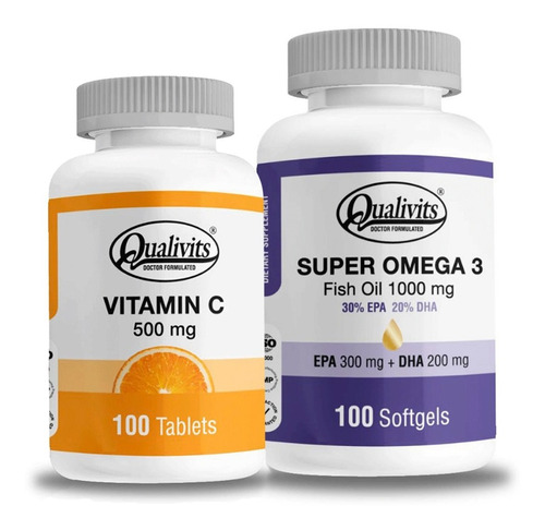 Vitamina C 500mg + Super Omega 3 1000mg Qualivits Vitaminas