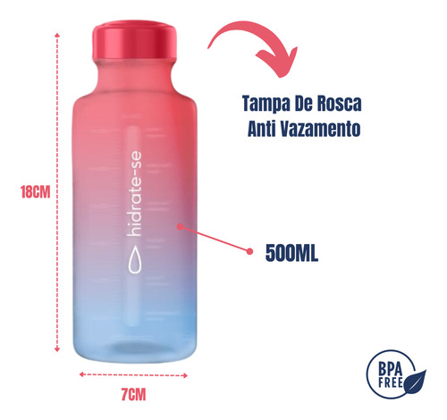 Garrafinha Squeeze Academia Hidrate-se 500ml Volta As Aulas