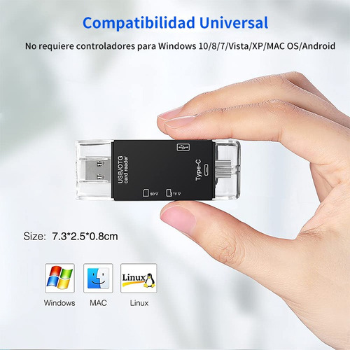 Lector 6 En 1 Usb-c Tf Sd Microsd Otg Adaptador Celulares Pc
