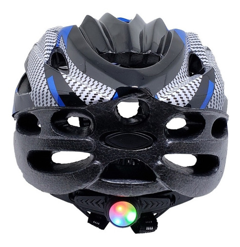 Imagem 4 de 7 de Capacete Com Sinalizador De Led Ciclismo Bike Azul Com Preto