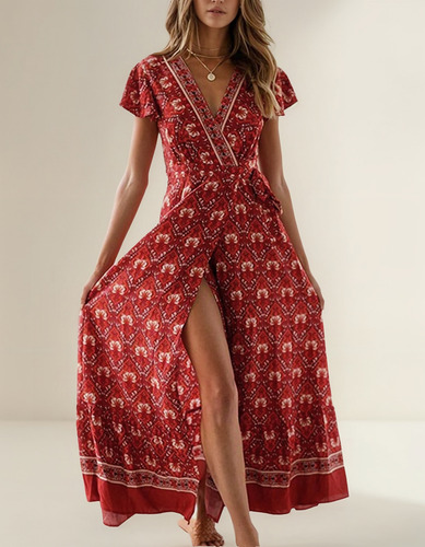 Vestido De Verano Con Cuello En V Para Mujer, Playa, Bohemio