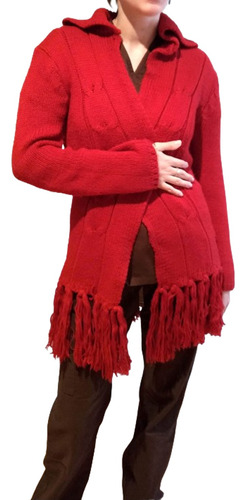 Saco Rojo Flecos Sacon Chaqueta Sweater Tejido Abrigo  