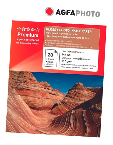 Papel Premium Agfa Glossy 210gr 20 Hojas A4