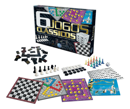 Jogo De Tabuleiro 6 Clássicos Dama Ludo Xadrez Dominó Forca