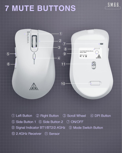 Solakaka Sm66 Blanco Silencioso Modo Dual Bluetooth/2.4gh...