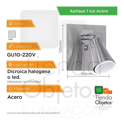 Imagen 3 de 10 de Aplique 1 Luz Dicroica Pared Platil Tulipa Acero Deco