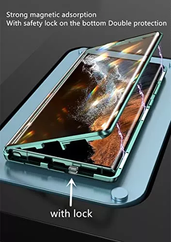 Funda magnética de metal compatible con Samsung Galaxy S23 Ultra/ S23+/ S23  con protector de pantalla de cristal templado de alta definición.