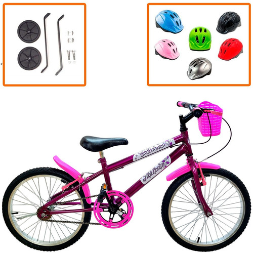 Bicicleta Infantil Feminina Com Rodinha Aro 20 Com Capacete