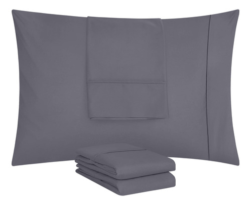 Set De 4 Fundas De Almohada Estandar King De Cierre De Sobre Gris Liso