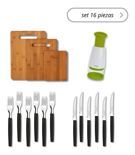 Kit Set 3 Tablas De Bambu + Picadora Ajo + Cuchillo Tenedor 