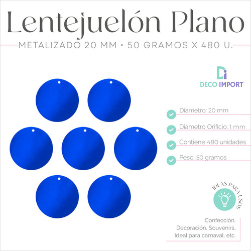 Lentejuelon Plano Metalizado 20mm X 50 Gramos - 480 Unis