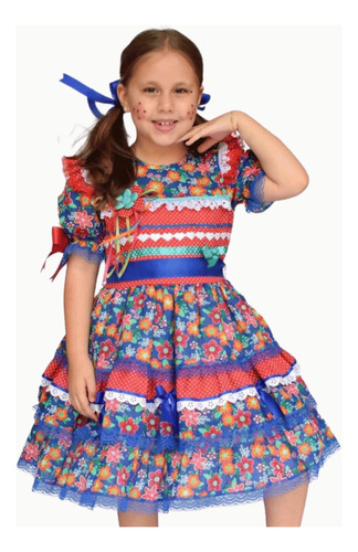 Vestido Infantil Festa Junina Floral Bambolê 755 Vermelho