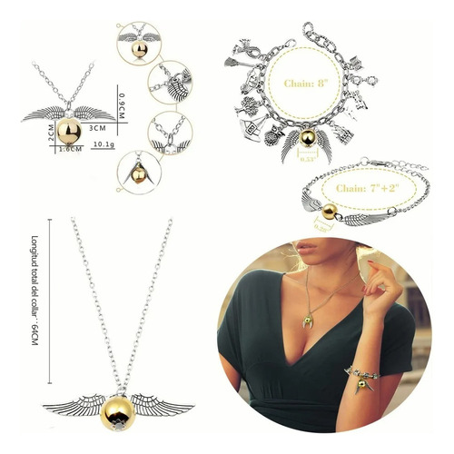 A Collar School De Harry Potter + Pulsera Snitch, 3 Piezas