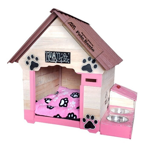 Casa Para Perros (medianos) (70x60cm) + Comederos + Nombre 