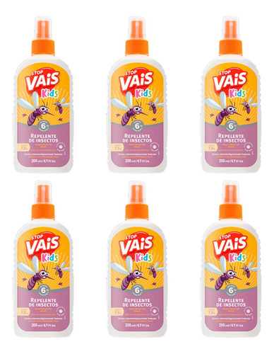 6 Repelente Insectos Mosquitos Vais Stop Kids 200ml - 3c