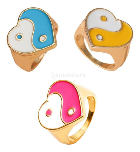 Trendy Love Heart Rings Tema De Yin Yang Para Mujeres,