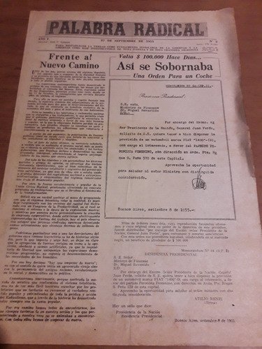 Diario Palabra Radical Ucr Pactó Perón Kayser Petróleo 1955