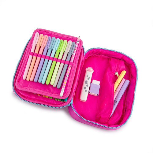 Estojo Box Escolar Luluca Youtuber Meninas Juvenil Cor Rosa Nylon com matelassê