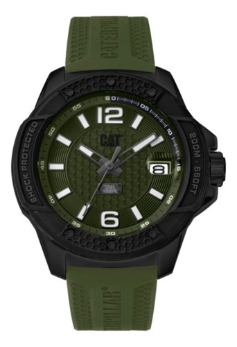 Reloj Caterpillar Hombre Shockmaster Evo Silicona Sumergible Color De La Malla Silicona Negro/verde/verde