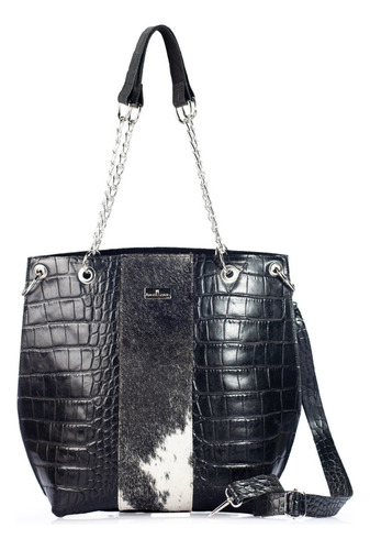 Bolso De Piel Con Grabado Tipo Cocodrilo Bolsa Moda Mujer Color Negro Diseño de la tela Delia Piel cocodrilo pelo