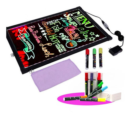 Pizarra Led Publicitaria Luces Neon 60x40+8 Plumónes