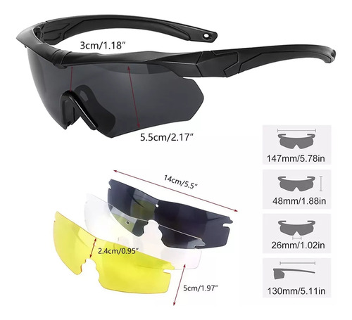 Lentes Tácticas Militares Airsoft Tiro Micas Intercambiables